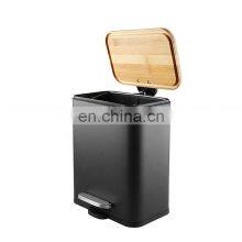 Unique Design Soft Close Thin Bamboo Pedal Trash Bin 6L Office Foot Waste Can Pedal Bin thumbnail-2