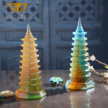 High Quality Casting Colored Glass Feng Shui Liuli Craft Wenchang Tower thumbnail-4