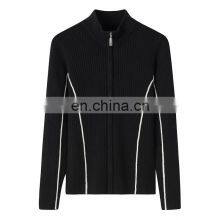 Autumn Winter Slim Fit Rib Cashmere Sweater Full Zipper Knitted Cardigan With Stand Collar Solid Pattern thumbnail-1