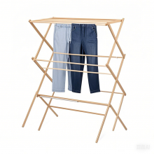 Wooden Bathroom Tower Storage Rack Foldable Bamboo Laundry Drying Tower Rack Clothes Drying Rack thumbnail-4
