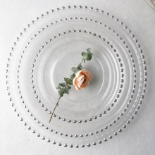 Glass Plate Glass Dishes for Wedding Home Decoration Gold Glass Clear Beaded Charge Plate Dinnerware thumbnail-2