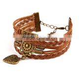 Handmade Gold Jewelry For Women Leather Heart Charms Bracelets