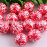 Top Quality Chunky Round Loose Acrylic Matte Pearl Print Flower Bubblegum Ball Faux Pearl Beads For Kids Jewelry Making!