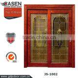 Luxury Decorative Glass Insert Mahogany Interior Solid Wood Double Doors thumbnail-4