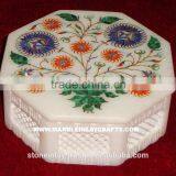 Octagonal Marble Inlay Jewellery Box thumbnail-1