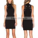 Best Price Woman Black Elegant Sleeveless Halter High Collar Sheath Dress thumbnail-1