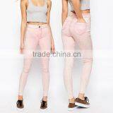 China Supplier Apparel Wholesale New Fashion High End High Waist Women Pink Skinny Jeans thumbnail-5