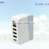 New, Hot, Multifunctional Type C, QC2.0, IQ Chip 5 Port USB Charger, 5V 10A CE, UL, FCC Approved thumbnail-4