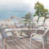 Modern Glass and Fiber Dining Table Set thumbnail-1