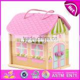 2017 New Products Customized Pink Wooden Girls Dolls House W06A171 thumbnail-1