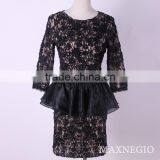 Hot Sale Above Knee Mini 3/4 Sleeve Hot Girl Sexy Club Black Lace Gold Sequin Sexy Prom Dress thumbnail-2
