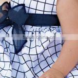 Blue Check Pattern Bowknot Sleeveless Baby Casual Girls Dress thumbnail-3
