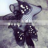 WS-36 2017New Hot Women Ruffle Large Fishnet Ankle High Socks Bow Tie Hollow Out Thin Mesh Lace Fish Net Short Socks thumbnail-2