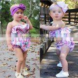 S33502W Baby Girls Summer Floral Wrapless Tops + Ruffle Shorts 2 Pieces Clothing Sets thumbnail-2