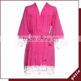 Hot Pink Cheap Rayon Cotton Floral Flower Spa Bath Robe With Lace LR0111 thumbnail-1