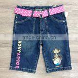 Girls Cotton Spandex Denim Capri With Belt and Rhinestone #9R5559