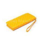 Yellow Embossed Genuine Leather Wallets , Top Grain Pebble Nylon Lining