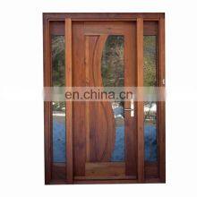 Modern Double Front Doors White Solid Wood External Oak Home Entry Door With Two Sidelights and Art Glass thumbnail-5