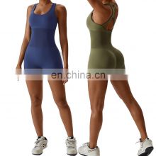 Wholesale Custom Logo Women Seamless Tummy Control One Piece Sports Jumpsuit Workout Gym Yoga Wear Butt Lift Dance Body Suit Set