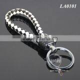 New Arrival Manual Hand Braided Rope Silver Zinc Alloy Metal Tag Braided Leather Cord Black White Leather Straps Weave Keychain thumbnail-3