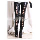 Woman Cluewear Punk Pants Black Corset Lace Up Faux Leather Leggings