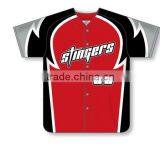 Custom Full Buttons Sublimated Short Sleeve Stingers Baseball Jersey/Shirt made of Moisture Wicking Cool Polyester fabric