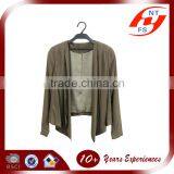 no Collar no Button Long Sleeve Autumn Casual Olive Green Short Coat Jacket thumbnail-1
