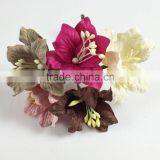 Lily Pink Brown Cream Mixed Handmade Mulberry Paper Flower, Wedding Party, Scrap-booking Crafts, Wholesale thumbnail-2
