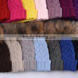 Bright Yellow Knitting Beanie Hats With Big Fur Pompoms for Winter Warm KZ160075 thumbnail-5