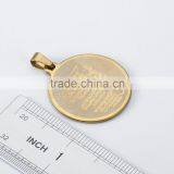 Fashion Stainless Steel Yellow Round Circle Necklace Pendant With the Bible thumbnail-3