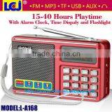 L-A168 portable mini MP3 player FM radio speaker with alarm clock and 2200MAH battery