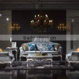 Fontaineblea Elegant Soft Baby Blue Printed Fabric Sectional Sofa Seats thumbnail-1