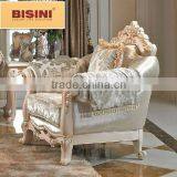 Bisini European Elegant Handcarved Wooden Fabric Sofa For Villa thumbnail-3