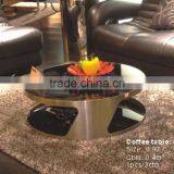 C8006 Stainless Steel Legs Tempered Glass Round Coffee Table thumbnail-1