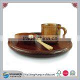 JANPANESE FEATURE VINTAGE ROUND OVAL WOODEN DIP SNACK SERVING FOOD TRAY 12" DIAMETER BREAKFOOD TRAY CN thumbnail-3