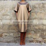 2017 Gold Metallic Fabric Evening Cocktail Dress For Fat Women Plus Size Leather Dress HSD5978 thumbnail-3