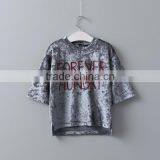 2017 Girls Pullover Velvet Short Sleeve t Shirt Childrens Plain Hip Hop T-shirt thumbnail-3