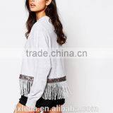 New Design Ladies Vintage Fringing Crewneck Cropped Sweatshirt thumbnail-3
