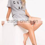Cheap Price Custom Logo Print Ladies Pajamas Short Pyjama Summer Grey Loungwear Set thumbnail-5