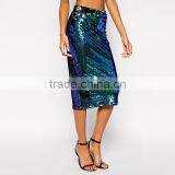 MGOO Special Branded Design Women Sequin Slinky Skirts Green Shinning Midi Party Skirts For Ladies 15145B391 thumbnail-2