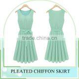2016 Latest Designs Women Gender Summer Mint Green Sleeveless Round Neck Women Dress Pleated Chiffon Vest Dress for Women thumbnail-3
