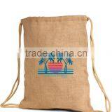 Eco-Friendly Jute Burlap Drawstring Backpack - Made From Natural Jute Fiber and Comes With Your Logo. thumbnail-1