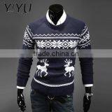 Men Christmas Pullover Custom O-neck Reindeer Jacquard Pattern Knitted Sweater thumbnail-4