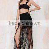 New Design Fashion With Belts Around Asymmetrical Fringe Long Skirt thumbnail-2