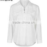 Simple and Stylish Women White Shirts Wholesale,custom Tie-Up Pocket Blouse With Your Own Logo China Supplier thumbnail-5