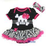 Baby Skull Black Hot Pink Demask Bodysuit Pettiskirt and Headband thumbnail-1