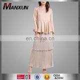 2017 Peplum Modern Baju Kurung Pleated Skirt Satin Baju Suits Muslim Women Clothing thumbnail-1