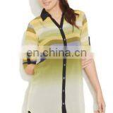 Fashion New Women Clothes Tops Loose Perspective Sexy Sheer Chiffon Collar Neck Strip Print Style Shirts For Women thumbnail-1