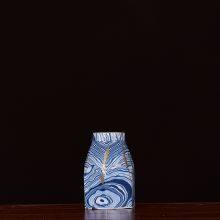 New Chinese Modern Simple Hexagon Electroplate Blue White Stripe Ceramic Vase For Indoor thumbnail-2