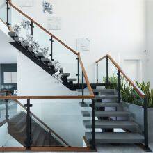 Modern Design Straight Staircase Glass Wood Stairs L/U Shaped Indoor Mono Stringer Staircase